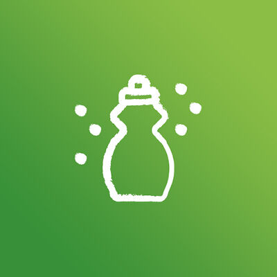 Symbol für Frosch Spülmittel: stilisierte Flasche mit Bläschen steht für nachhaltiges Geschirrspülen und starke Fettlösekraft
