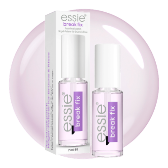 Packshot des essie Break Fix Nagelpflegeprodukts mit Verpackung, flüssige Reparatur zum Fixieren von Nagelbrüchen und feinen Rissen