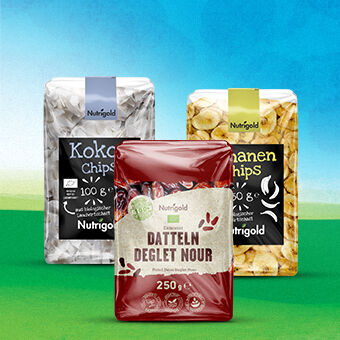 Trockenfrüchte von Nutrigold – ungesüßtes, natürliches Trockenobst für Snacks und Müslis.