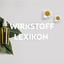 Serum Fläschen auf Blatt mit graumen Hintergrund Text: Wirkstoff Lexikon