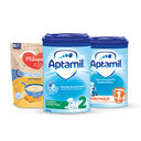 Aptiamil Babynahrung im Überblick – komplette Produktverpackungen des Sortiments sichtbar. - Link zu Aptamil/Gesamtes Sortiment 