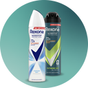Zwei Rexona Deosprays – für Männer und Frauen – mit 72h Schutz gegen Schweiß und Geruch, nebeneinander platziert. - Link zur Markenseite/Nonstop Protextion