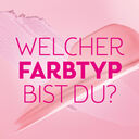 Make-up-Farbmuster in Pink und Pfirsich auf rosa Hintergrund mit Text ‚Welcher Farbtyp bist du?‘ – Link zu Farbtypberatung & Beauty-Tipps.
