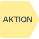 Gelbes Aktionssymbol in Pfeilform mit dem Wort Aktion, Hinweis auf Angebote und Sparaktionen bei BIPA.
