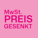 Rosa Banner „MwSt. geschenkt“ mit Hinweis auf Weitergabe der Mehrwertsteuer und Senkung auf 4,9 % ab 01.07.2026.