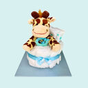 Windeltorte mit Giraffee auf blauem Hintergrund - Kategorie für Windeltorten 