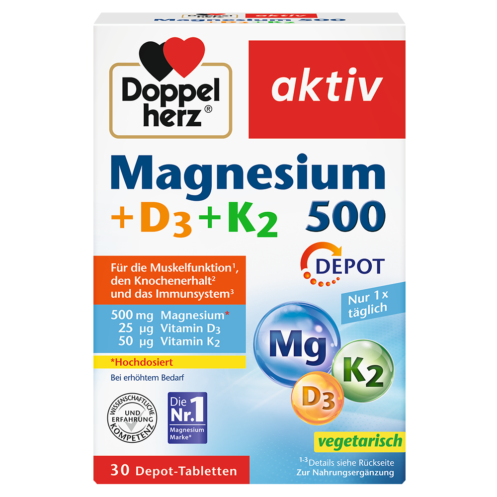 Bild: DOPPELHERZ Magnesium 500 + D3 + K2 Depot 