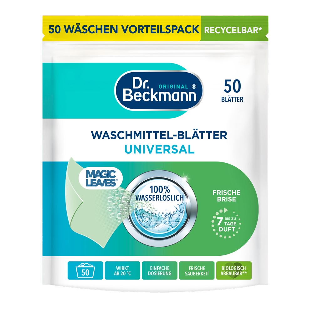 Bild: Dr. Beckmann Magic Leaves Waschmittelblätter Universal Frische Brise 