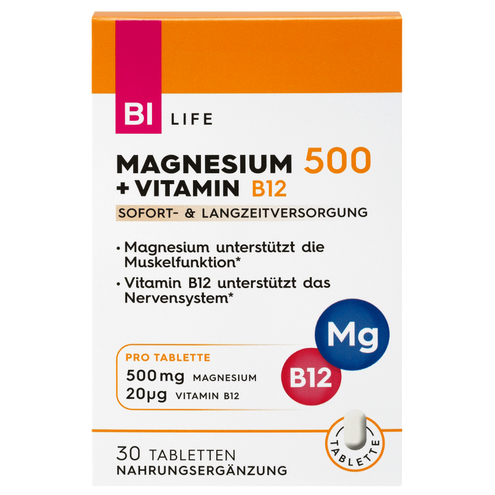 Bild: BI LIFE Magnesium 500 + Vitamin B12