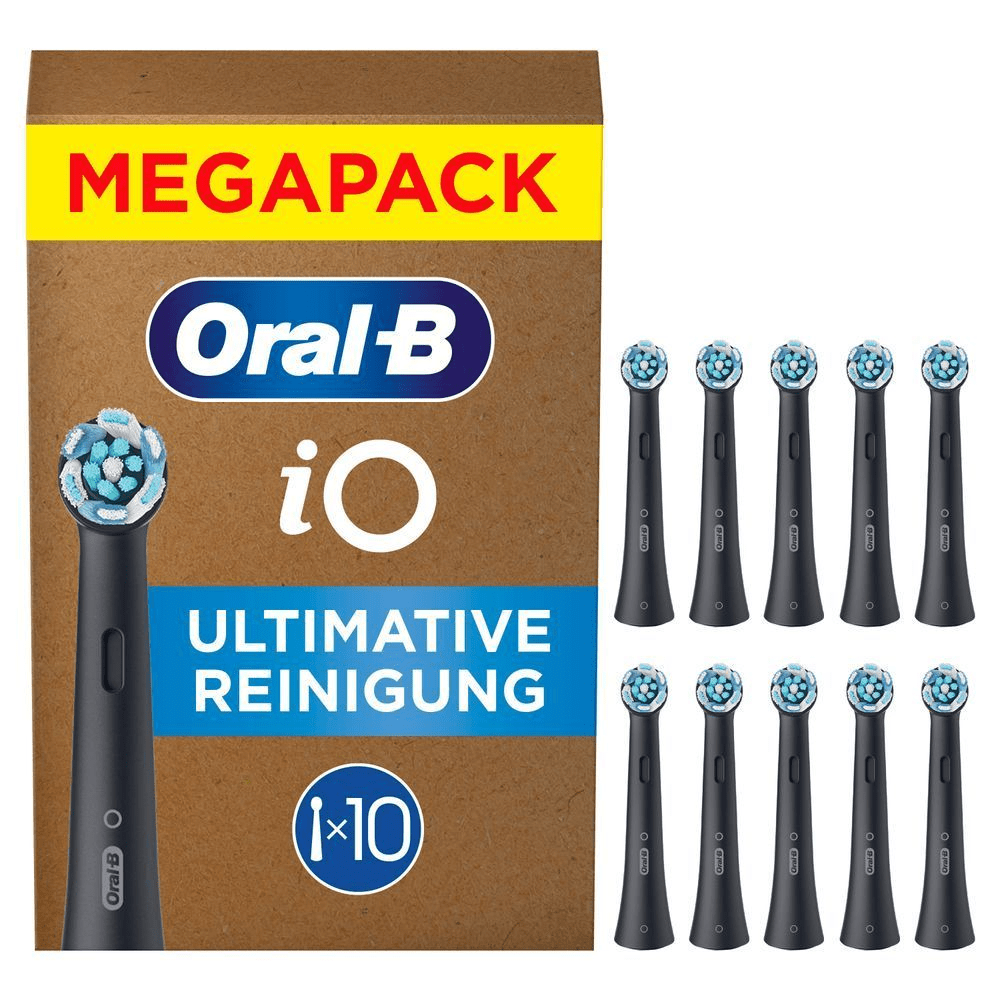 Oral-B iO Aufsteckbürsten im Megapack mit dem Hinweis auf ultimative Reinigung und 10 Stück im Lieferumfang.