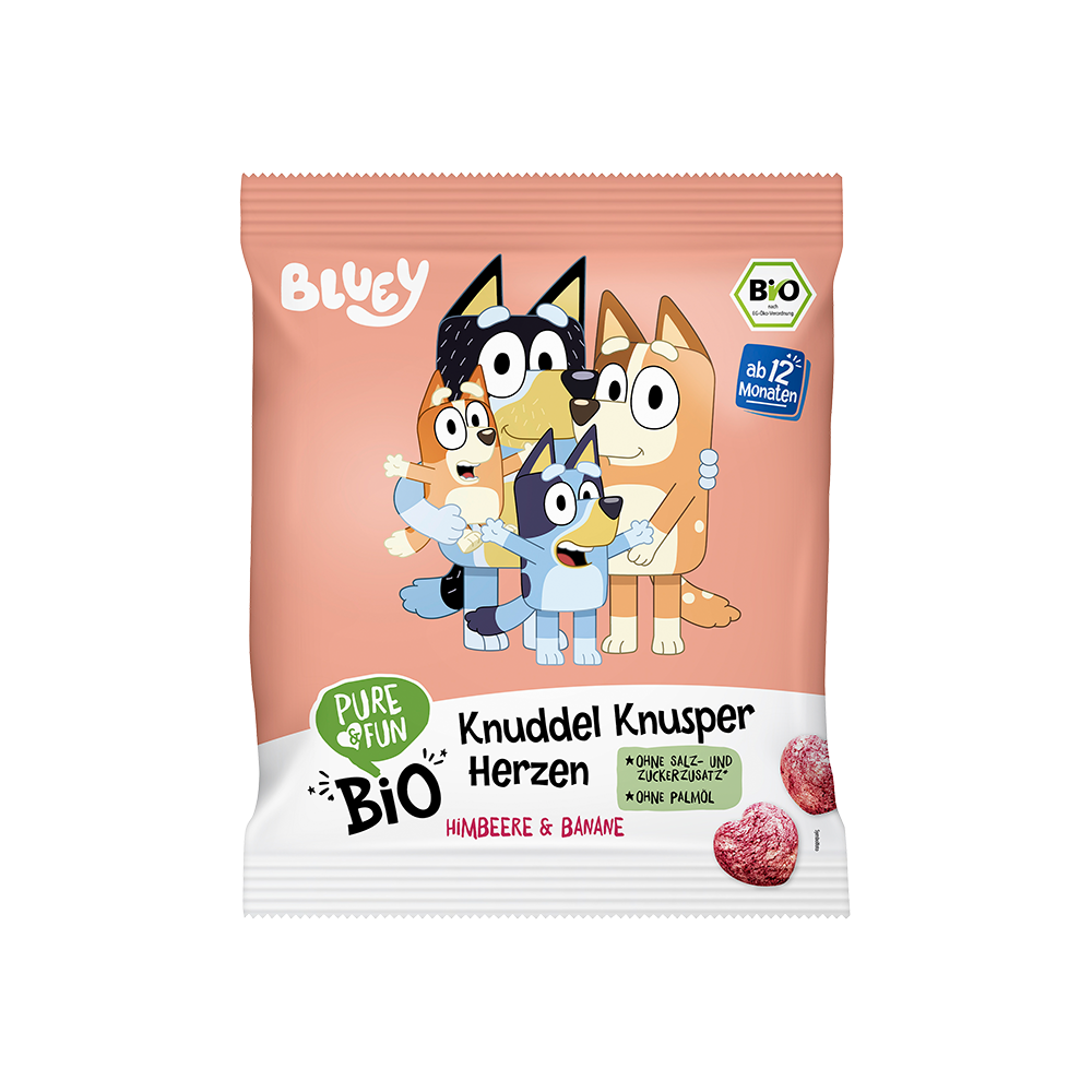 Bild: Pure & Fun Bluey Bio Knuddel Knusper Herzen Himbeere und Banane 