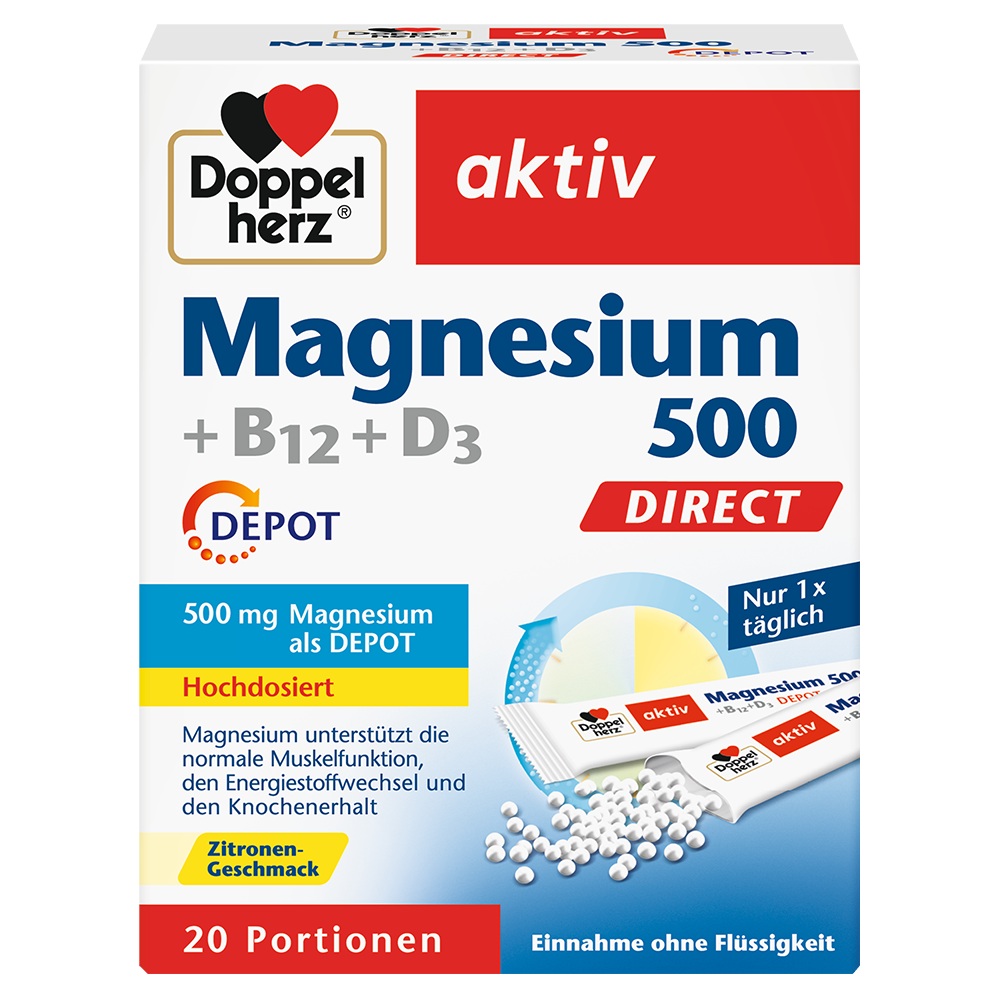 Bild: DOPPELHERZ Magnesium 500 + B12 + D3 Direkt