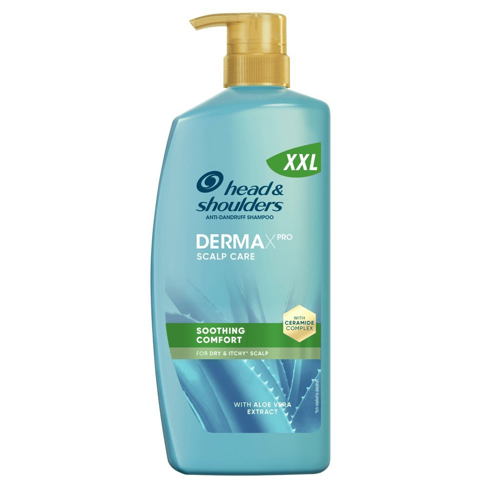 Head & Shoulders DERMAX PRO Anti-Schuppen Shampoo XXL, mit linderndem Komfort fÃ¼r trockene und juckende Kopfhaut. [DA] Head & Shoulders DERMAX PRO Scalp Care Anti-Dandruff Shampoo XXL, der giver beroligende komfort til tÃ¸r og klÃ¸ende hovedbund. [RO] Èampon Head & Shoulders DERMAX PRO Soothing Comfort pentru scalp uscat Èi iritat, cu complex de ceramide Èi aloe vera. [SV] Head & Shoulders DERMAX PRO Scalp Care schampo i XXL-format, med lugnande komfort fÃ¶r torr och kliande hÃ¥rbotten. [FI] Head & Shoulders DERMAX PRO SCALP CARE -shampoo, XXL-koko, tarjoaa rauhoittavaa mukavuutta kuivalle ja kutisevalle hiuspohjalle. [ES] ChampÃº anticaspa Head & Shoulders Dermax Pro Soothing Comfort XXL con aloe vera y complejo de ceramida para cuero cabelludo seco y con picor, promoviendo el pelo sano y cuidado capilar. Referencia: hys-dermax-soothing-comfort