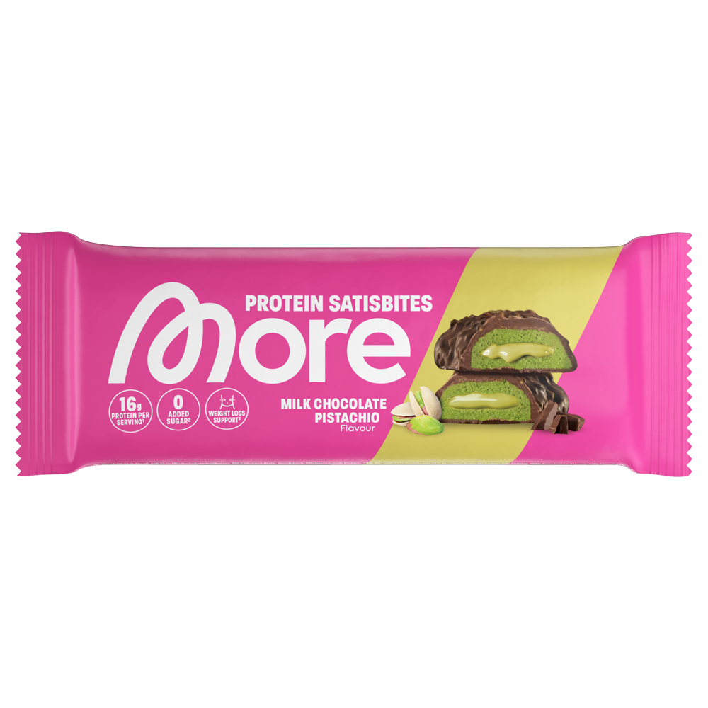 Bild: More Protein Satisbites Milk Chocolate Pistachio 