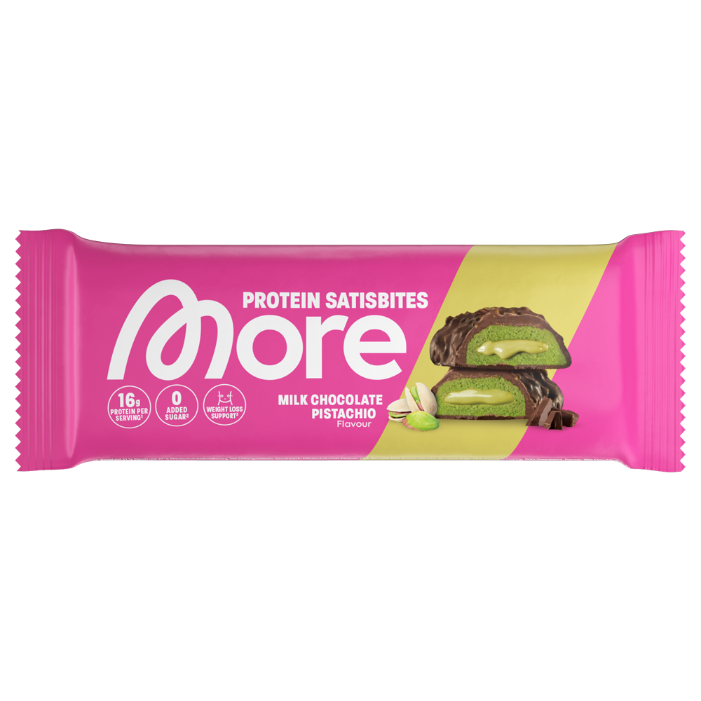 Bild: More Protein Satisbites Milk Chocolate Pistachio 