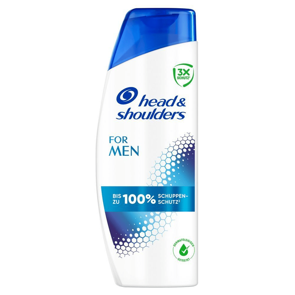 Head & Shoulders For Men Anti-Schuppen Shampoo, das bis zu 100% Schuppen-Schutz verspricht und dermatologisch getestet ist.