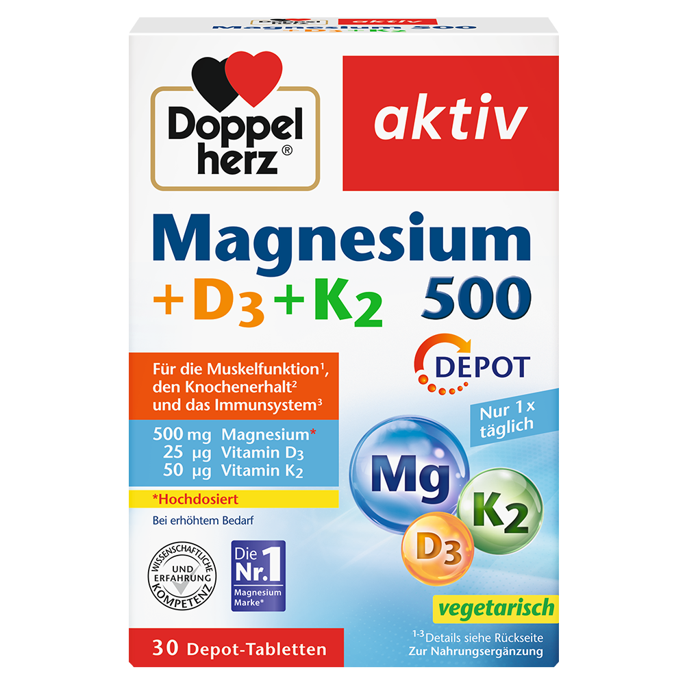 Bild: DOPPELHERZ Magnesium 500 + D3 + K2 Depot