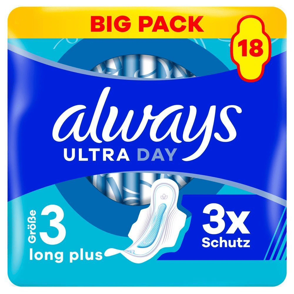 Always Ultra Day Binden, Long Plus, Größe 3, Big Pack 18 Stück, 3-fach Schutz