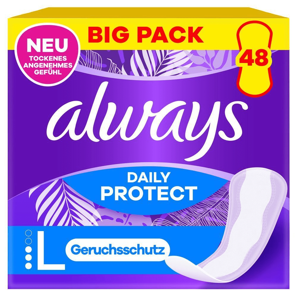 Always Daily Protect Slipeinlagen im Big Pack mit 48 Stück, neu mit trockenem, angenehmen Gefühl.