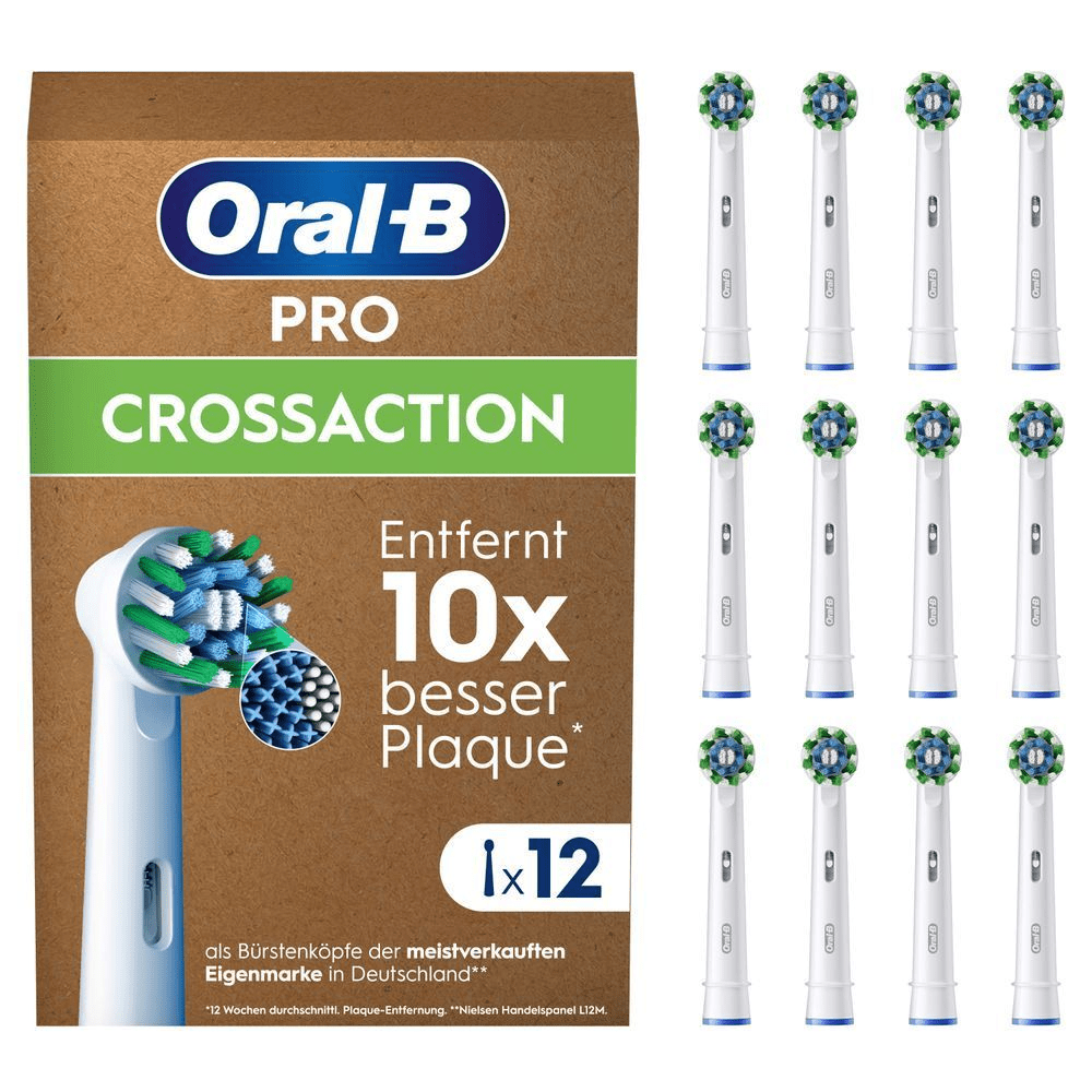 Oral-B PRO CrossAction Aufsteckbürsten, 12er Packung, mit dem Hinweis "Entfernt 10x besser Plaque".