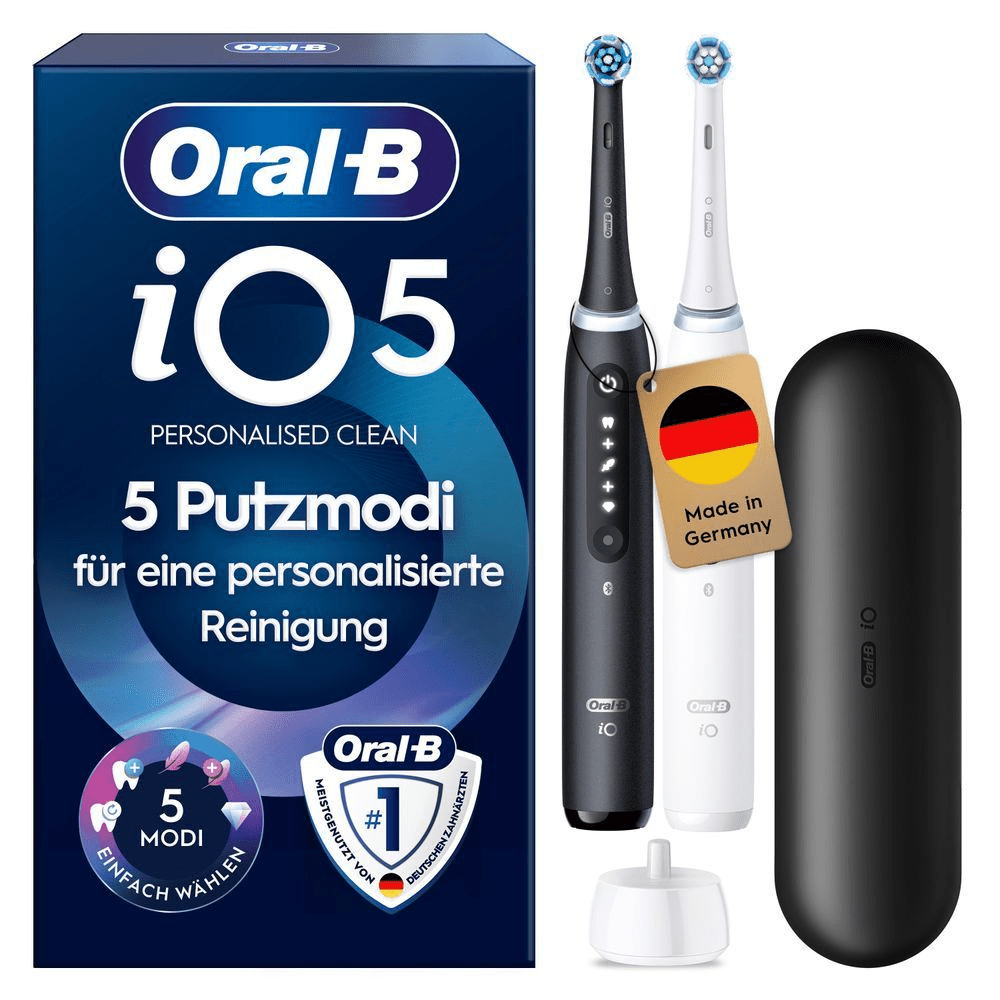 Oral-B iO5 Zahnbürsten-Set mit 5 Putzmodi für personalisierte Reinigung.