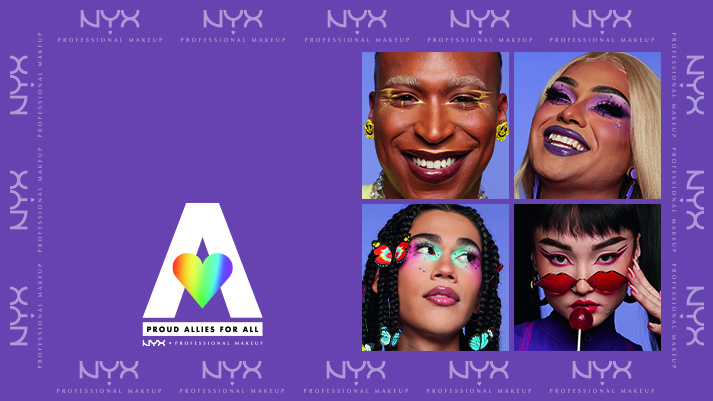 NYX Makeup Kampagne mit ‚Proud Allies for All‘-Slogan, Regenbogenherz & diversen Models – Pride, Diversity, Beauty.