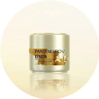 Pantene Pro-V Keratin Repair & Care Haarkur im goldenen Tiegel – intensive Pflege für geschädigtes Haar.