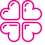 Pinkes Symbol mit vier stilisierten Herzen im Quadrat – Icon für Liebe, Fürsorge oder Community im Online-Kontext.