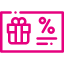 Pinkes Icon mit Geschenkbox und Prozentzeichen auf Karte – Symbol für Rabattaktionen und exklusive Angebote.