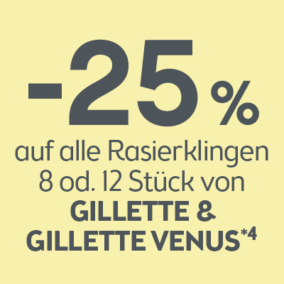 -25% auf alle Rasierklingen 8. od. 12 Stück von Gillette & Gillette Venus