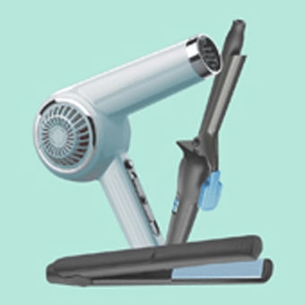 Icon für Haarstyling-Elektrogeräte – Föhn, Glätteisen, Lockenstab & mehr für professionelles Styling