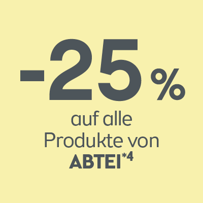 -25 % auf alle Abtei Produkte – Rabattaktion für Vitamine, Mineralstoffe & Gesundheitspräparate entdecken.