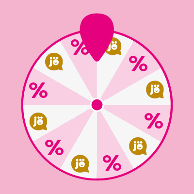 Glücksrad mit jö-Logo und Prozentzeichen – interaktives Marketing-Tool für Rabattaktionen und Kundenbindung