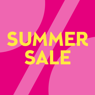 Knallpinkes Banner mit gelber Aufschrift ‚SUMMER SALE‘ – aufmerksamkeitsstarkes Design für Sommeraktionen.