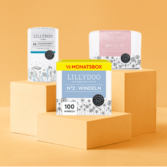 LILLYDOO Windeln in Größe 3–6 auf Podesten – hautfreundlich, nachhaltig, in moderner Verpackung