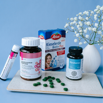Kieselerde Biotin Plus, Hyaluron und Multivitamin-Brausetabletten als Nahrungsergänzungsmittel im Überblick.