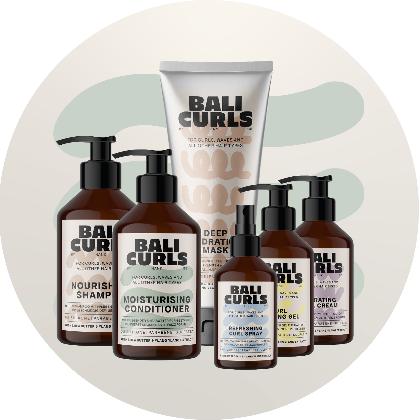 Bali Curls Haarpflege-Sortiment mit Shampoo, Conditioner und Styling-Gel – natürliche Pflege für Locken. -Link zur Markenseite/Gesamtes Sortiment