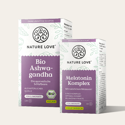 Ashwagandha und Melatonin – pflanzliche Hilfe bei Stressabbau und gesundem Schlaf.