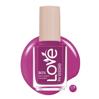 Essie Nagellackflasche in Magenta mit weißem Deckel vor Farbmuster – ideal für leuchtende, trendige Maniküren.