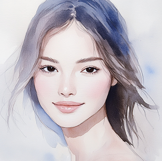 Aquarellporträt mit schulterlangem Haar und unscharfem Gesicht – künstlerische Darstellung für Farbtyp- & Stilberatung.