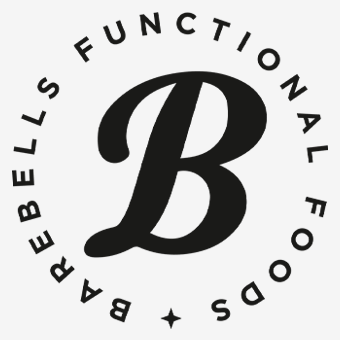 Barebells Functional Foods Logo mit großem stilisiertem B in der Mitte, umgeben von kreisförmigem Markenschriftzug