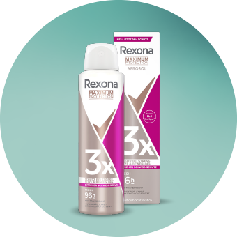 Rexona Damen-Deodorants auf türkisfarbenem Kreis mit Schriftzug ‚Deos für Frauen‘ – effektiver Schutz. - Link zur Markenseite /Deos für Frauen