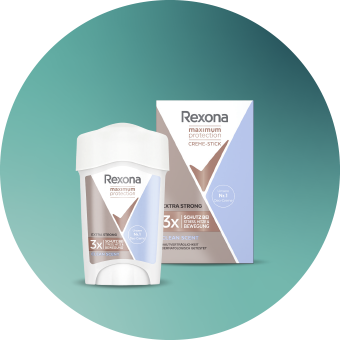 Rexona Maximum Protection Deo-Stick mit Verpackung auf grünem Hintergrund – starker Schutz gegen Schweiß. - Link zur Markenseite/Maximum Protection