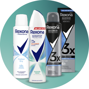 Rexona Deos Cotton Dry, Invisible Aqua und Maximum Protection – starker Schutz vor Schweiß und Geruch. Link zur Markenseite/Gesamtes Sortiment