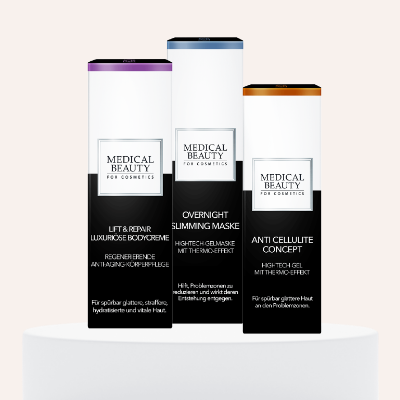 Medical Beauty Lift & Repair Dekolletécreme, Slimming Maske und Anti-Cellulite Pflege nebeneinander präsentiert.