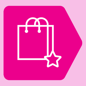 Pinker Badge mit dem Wording "Preis gesenkt" auf rosa Hintergrund. Führt zu Preis gesenkten Produkten