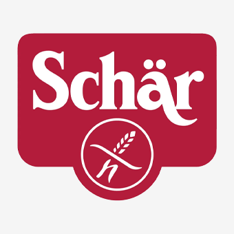 Schär Logo in Rot und Weiß mit stilisiertem Weizensymbol – Markenlogo für glutenfreie Lebensmittel und Spezialnahrung