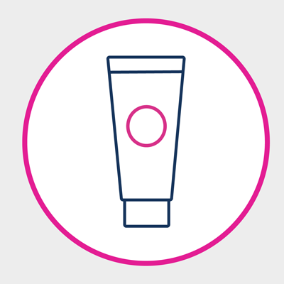 Illustration einer Kosmetiktube mit pinkem Kreis auf hellgrauem Hintergrund