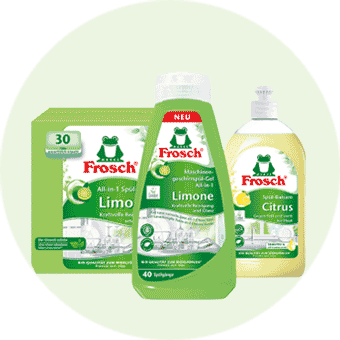 Spülen: Frosch Spülmittel – kraftvolle, hautschonende Reinigung für Geschirr, biologisch abbaubar.