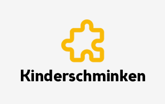 Gelbes Puzzleteil-Symbol über dem Schriftzug Kinderschminken auf weißem Hintergrund – Kinderfest, Schminkstation, Event